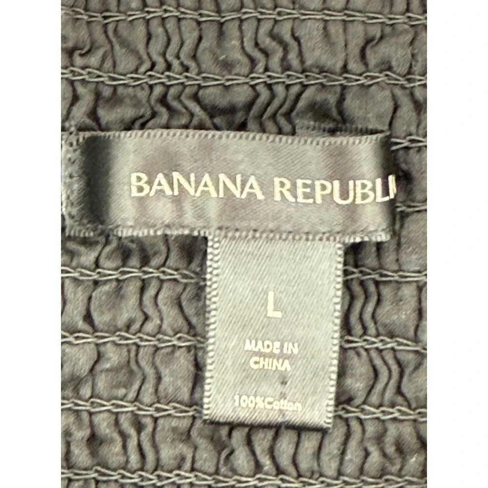 Banana Republic Black Eyelet Smocked Peasant Blouse Square Neck‎ Top Sz L